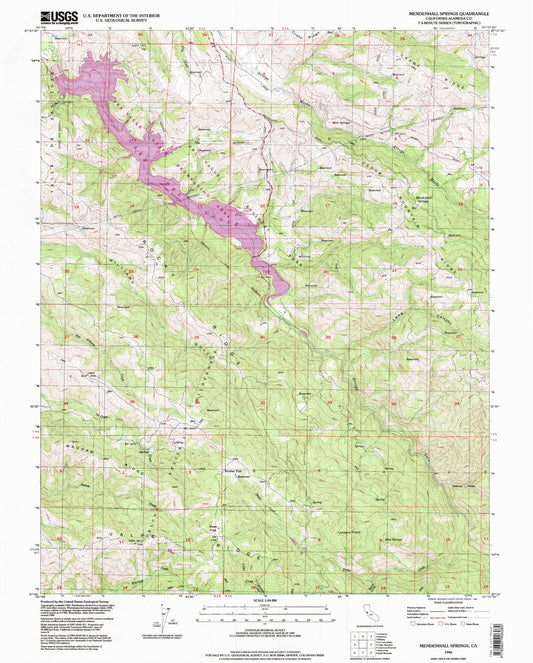 Classic USGS Mendenhall Springs California 7.5'x7.5' Topo Map Image