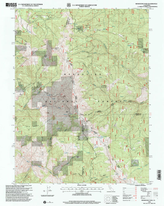 Classic USGS Mendocino Pass California 7.5'x7.5' Topo Map Image