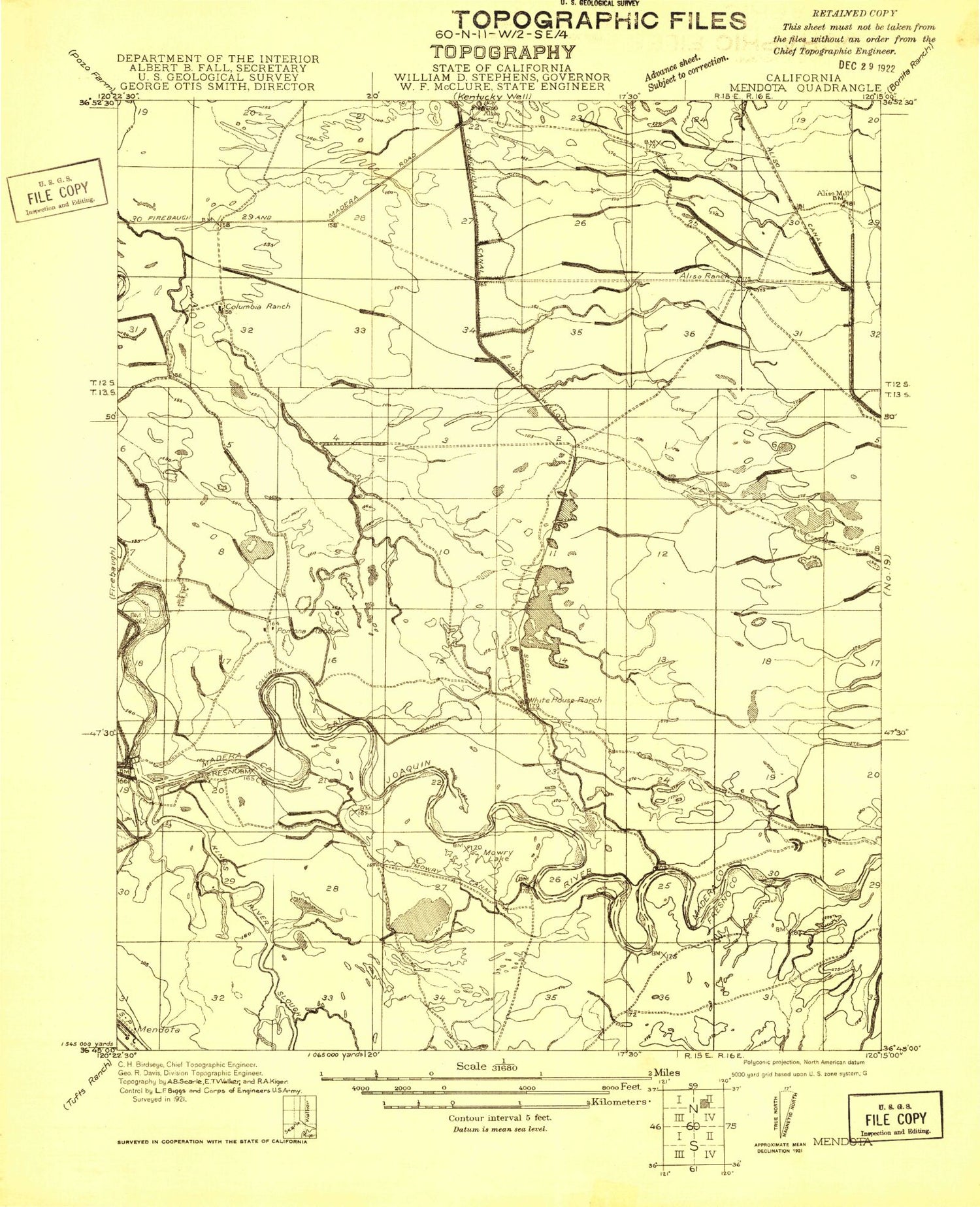 Classic USGS Mendota Dam California 7.5'x7.5' Topo Map Image
