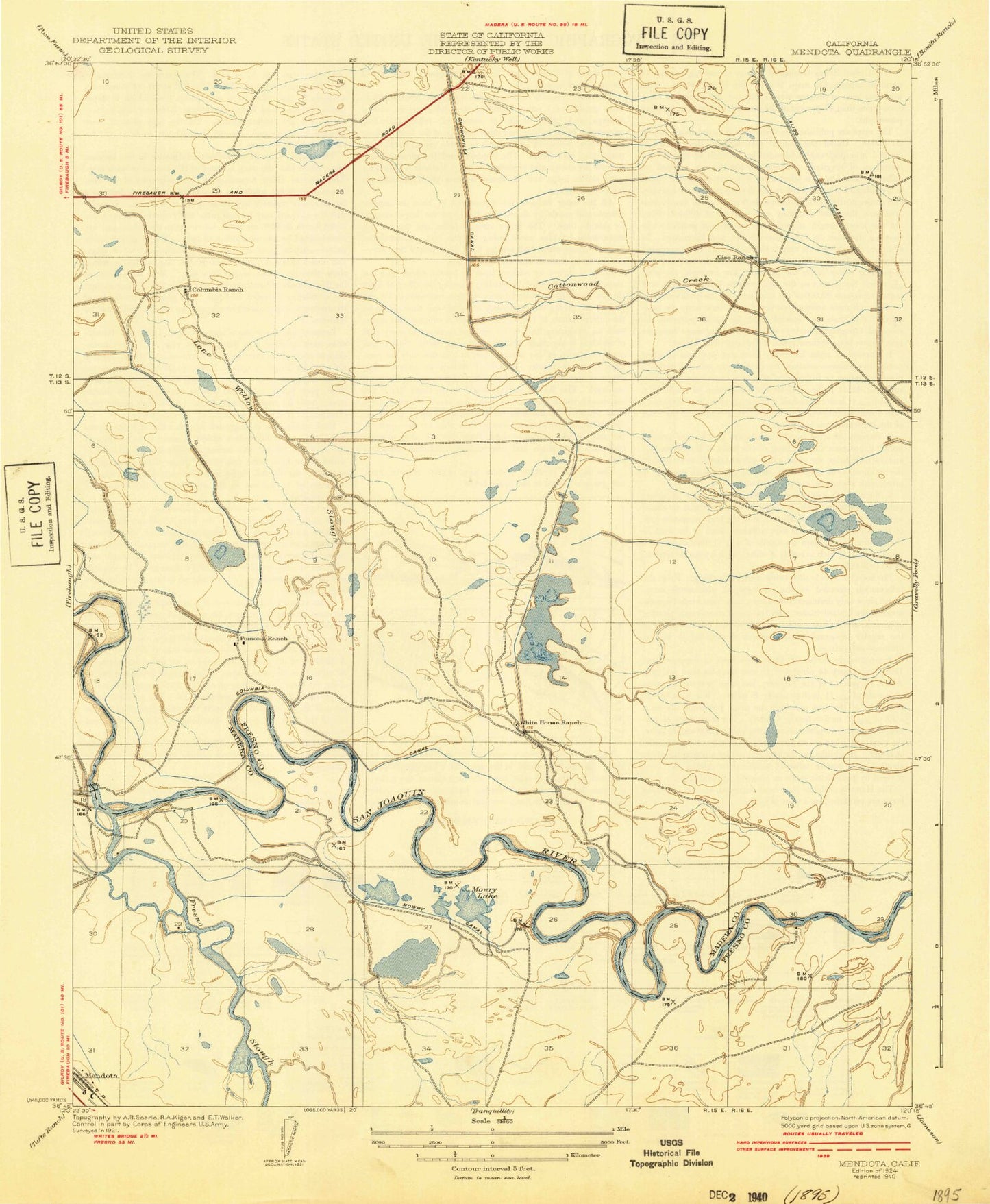 Classic USGS Mendota Dam California 7.5'x7.5' Topo Map – MyTopo Map Store