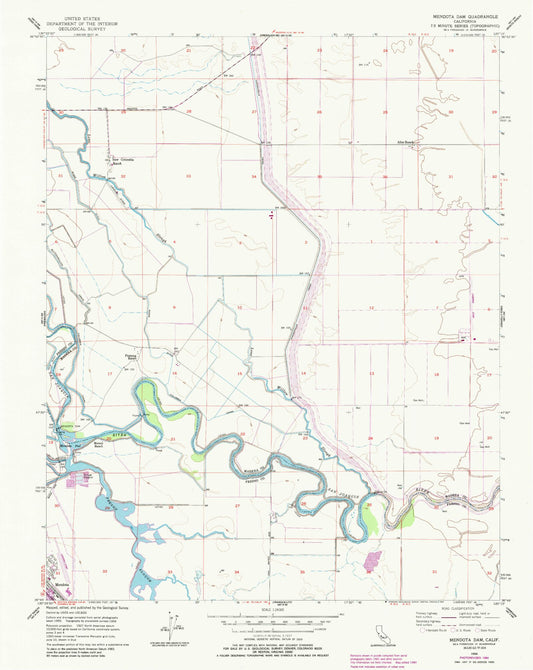 Classic USGS Mendota Dam California 7.5'x7.5' Topo Map Image