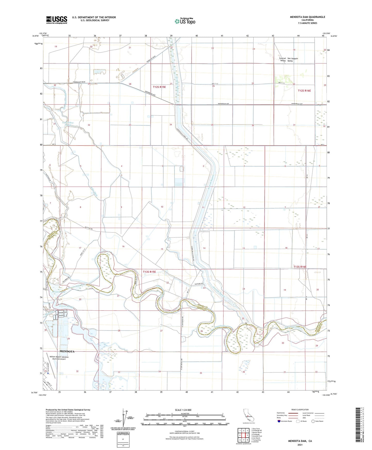 Mendota Dam California US Topo Map Image