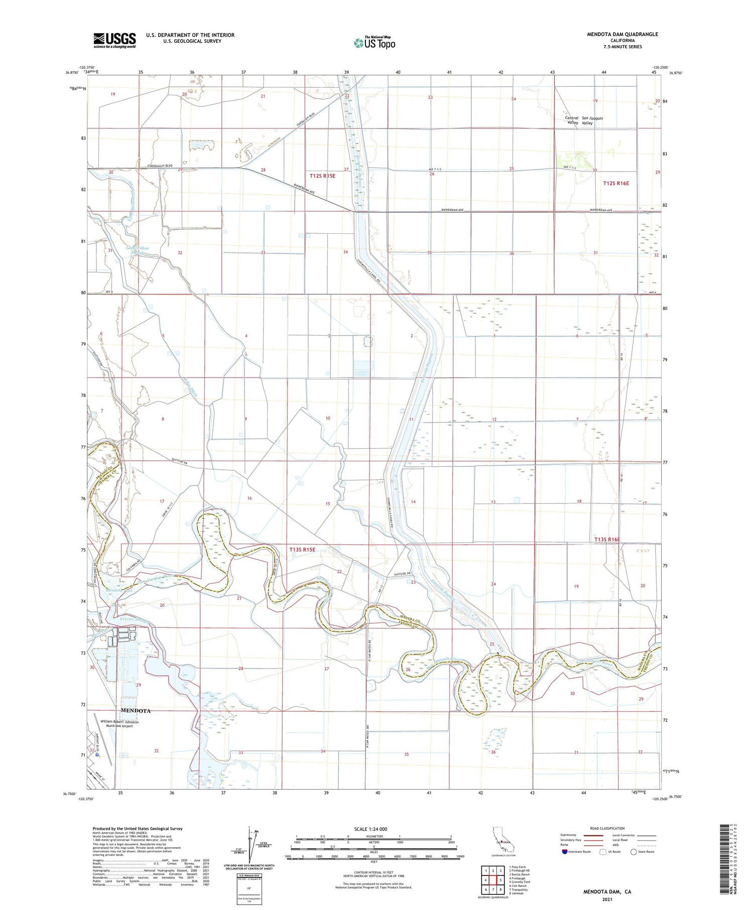 Mendota Dam California US Topo Map Image