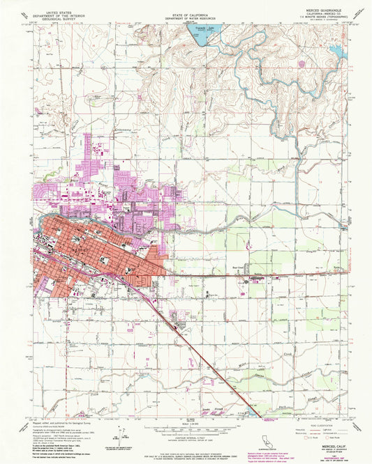 Classic USGS Merced California 7.5'x7.5' Topo Map Image