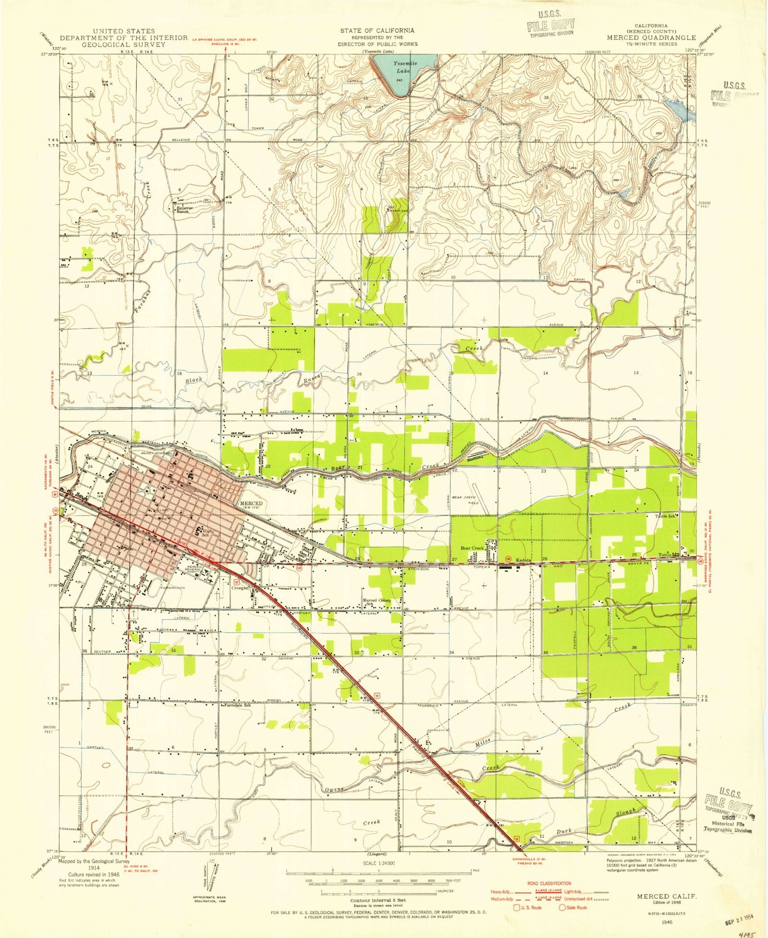 Classic USGS Merced California 7.5'x7.5' Topo Map Image