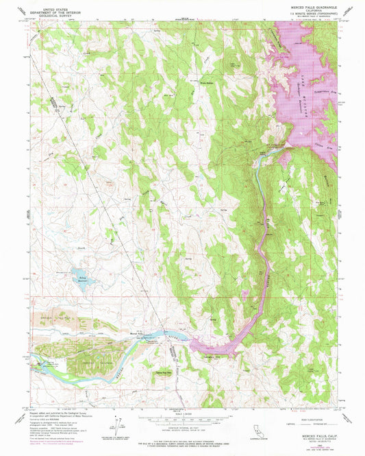 Classic USGS Merced Falls California 7.5'x7.5' Topo Map Image