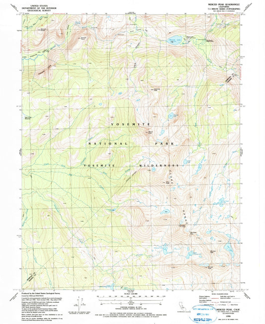 USGS Classic Merced Peak California 7.5'x7.5' Topo Map Image