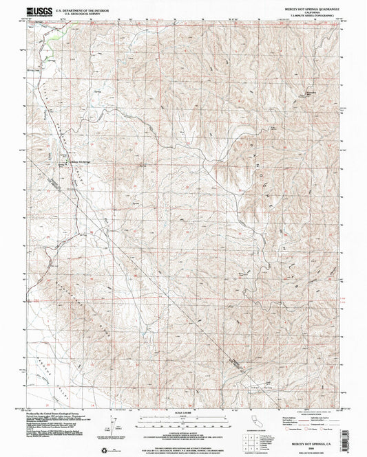 Classic USGS Mercey Hot Springs California 7.5'x7.5' Topo Map Image