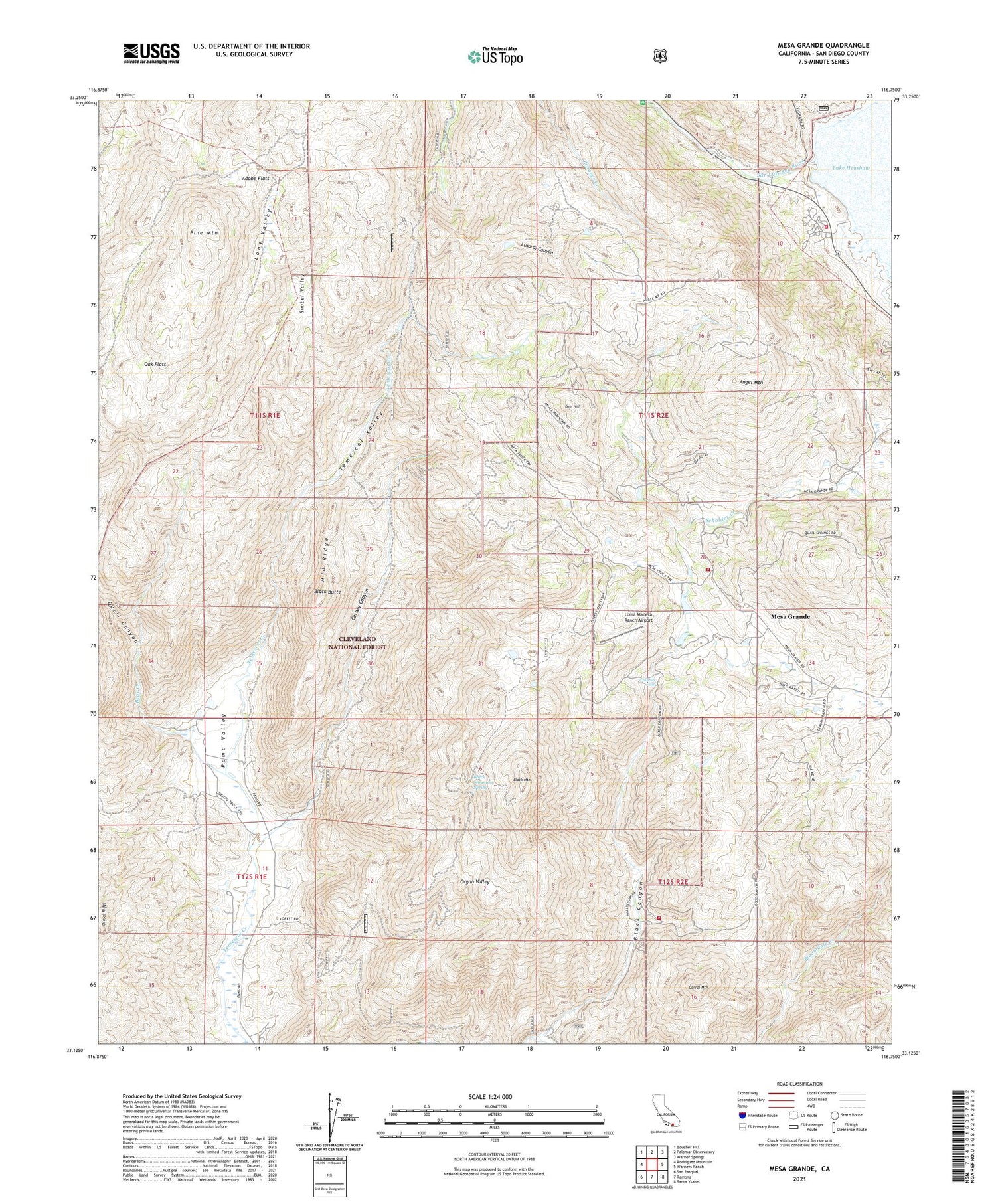 Mesa Grande California US Topo Map Image