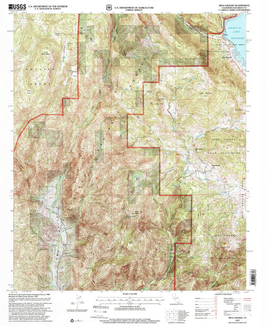 Classic USGS Mesa Grande California 7.5'x7.5' Topo Map Image
