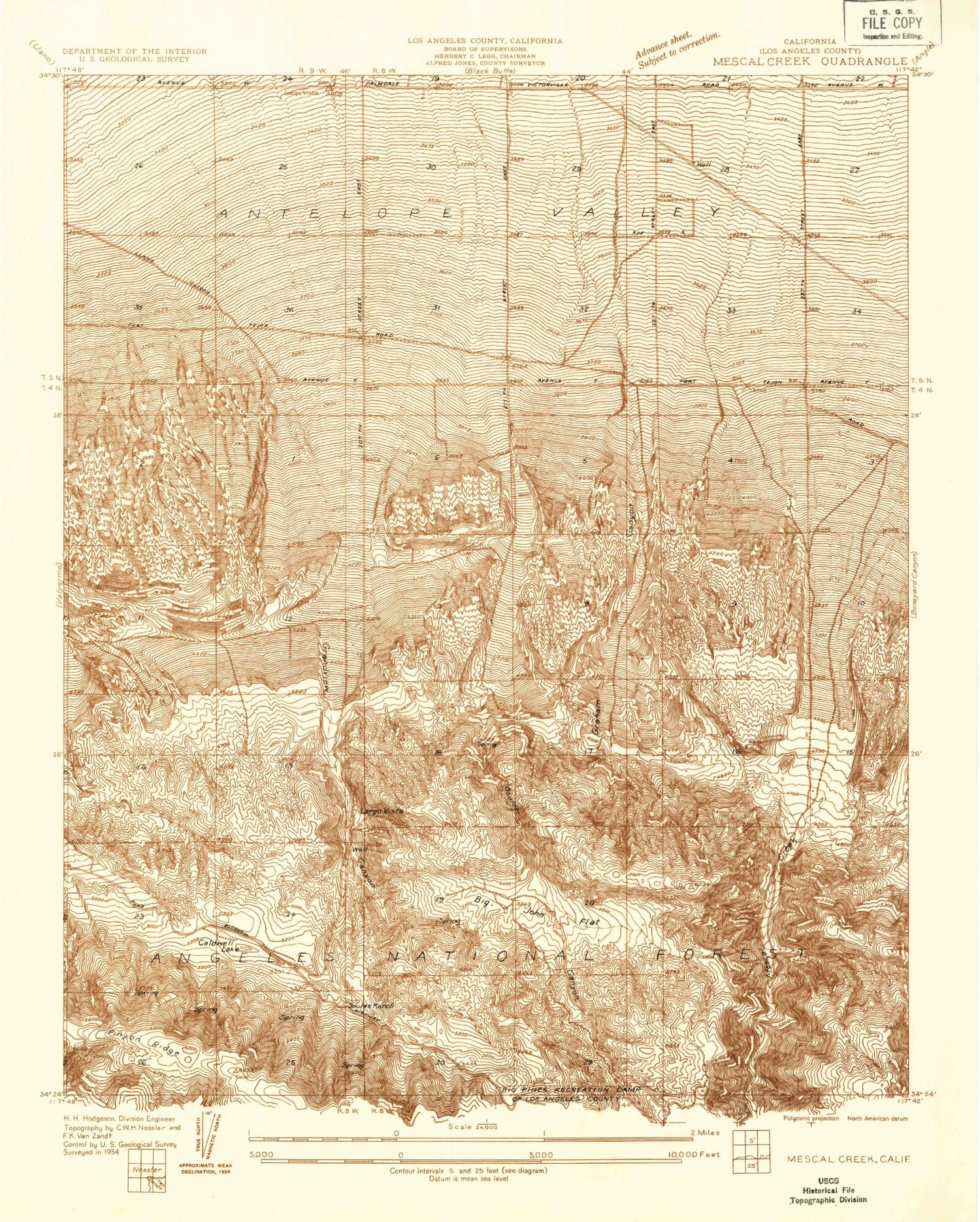 Classic USGS Mescal Creek California 7.5'x7.5' Topo Map Image
