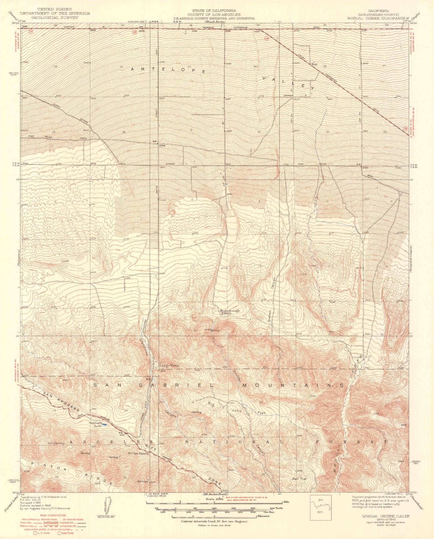 Classic USGS Mescal Creek California 7.5'x7.5' Topo Map Image