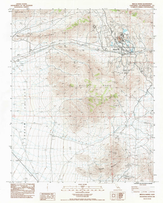 Classic USGS Mescal Range California 7.5'x7.5' Topo Map Image