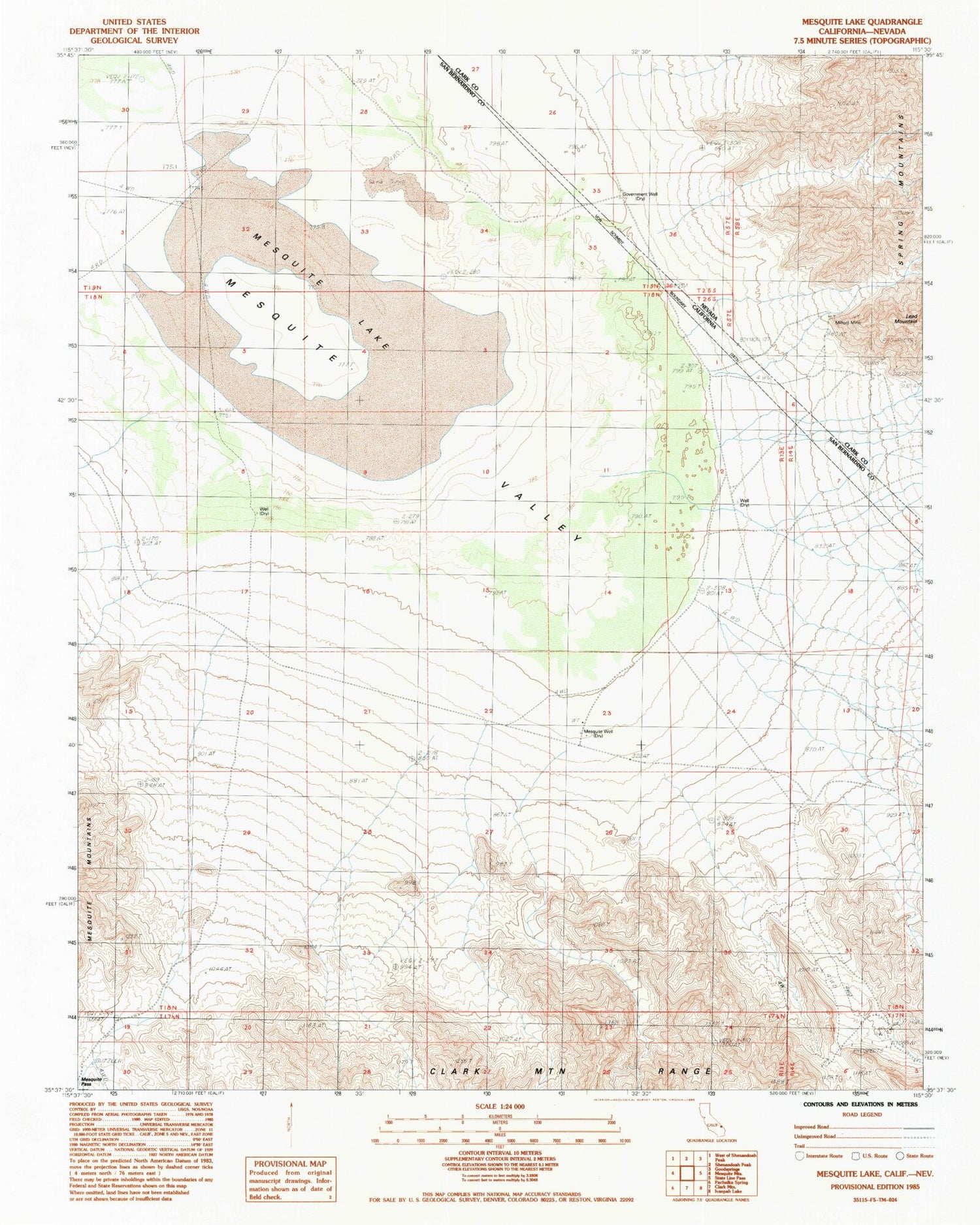 Classic USGS Mesquite Lake California 7.5'x7.5' Topo Map Image