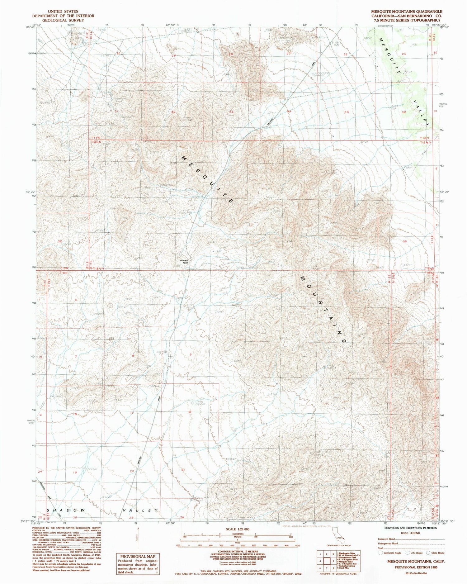 Classic USGS Mesquite Mountains California 7.5'x7.5' Topo Map Image