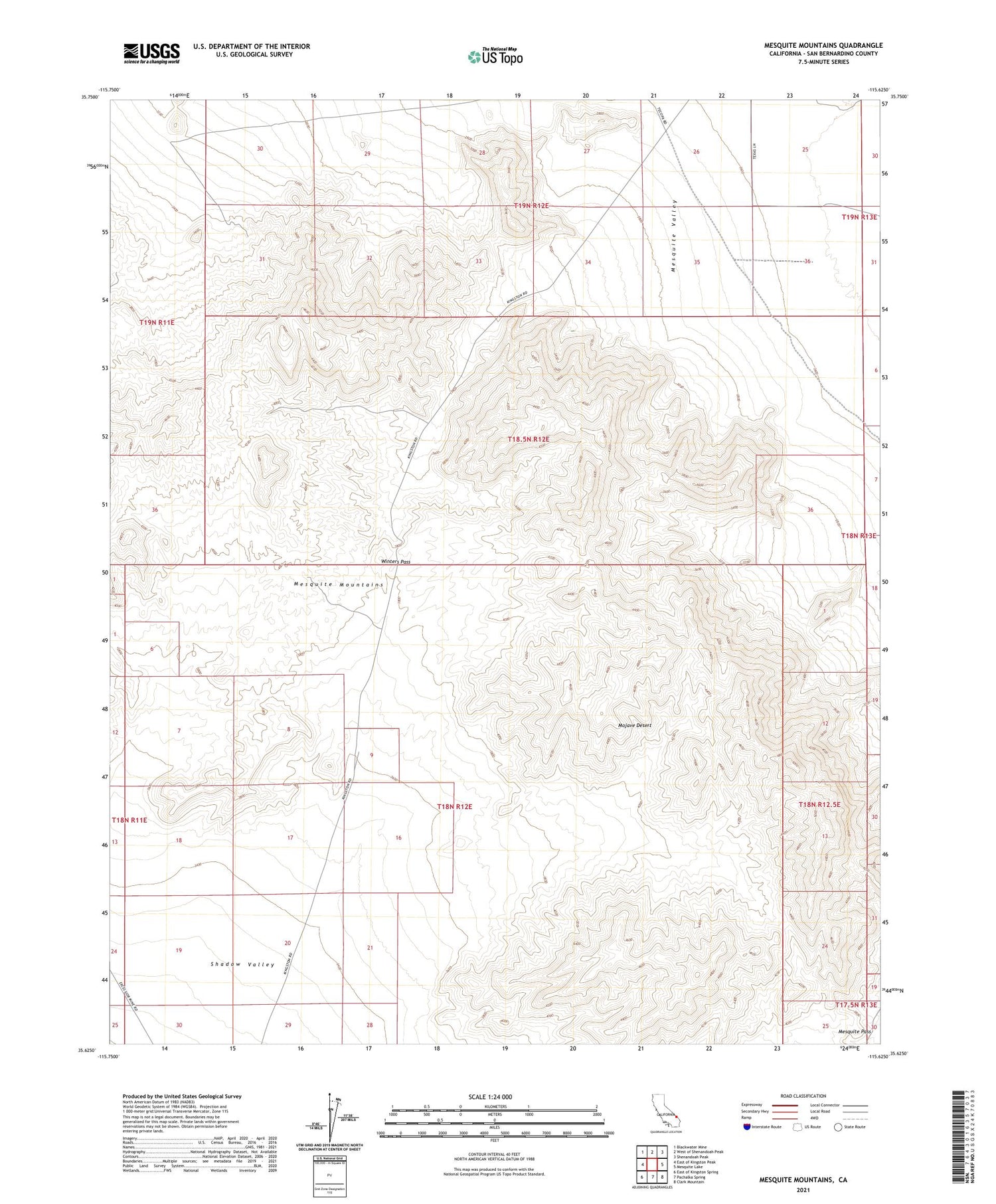 Mesquite Mountains California US Topo Map Image