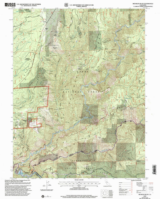 Classic USGS Michigan Bluff California 7.5'x7.5' Topo Map Image