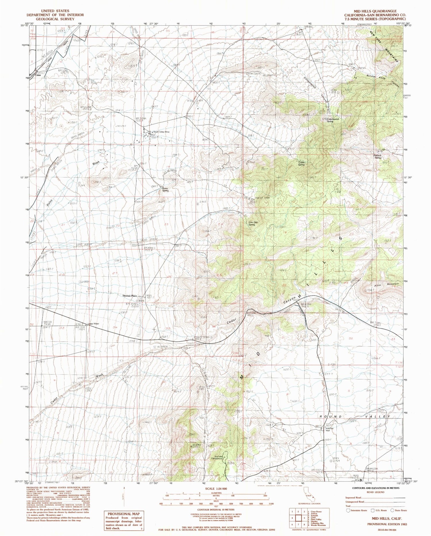 Classic USGS Mid Hills California 7.5'x7.5' Topo Map Image