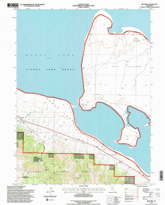 Classic USGS Milford California 7.5'x7.5' Topo Map Image