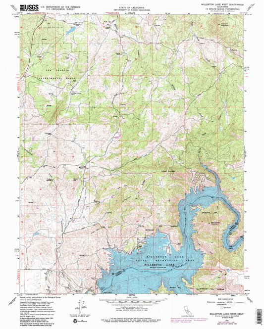 Classic USGS Millerton Lake West California 7.5'x7.5' Topo Map Image