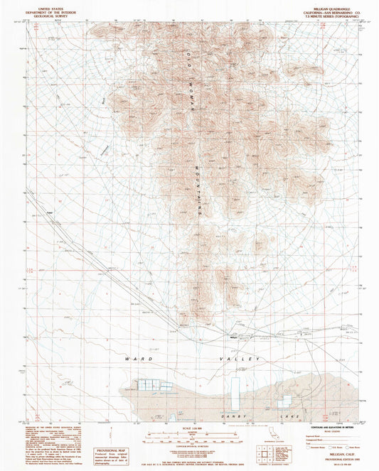 Classic USGS Milligan California 7.5'x7.5' Topo Map Image