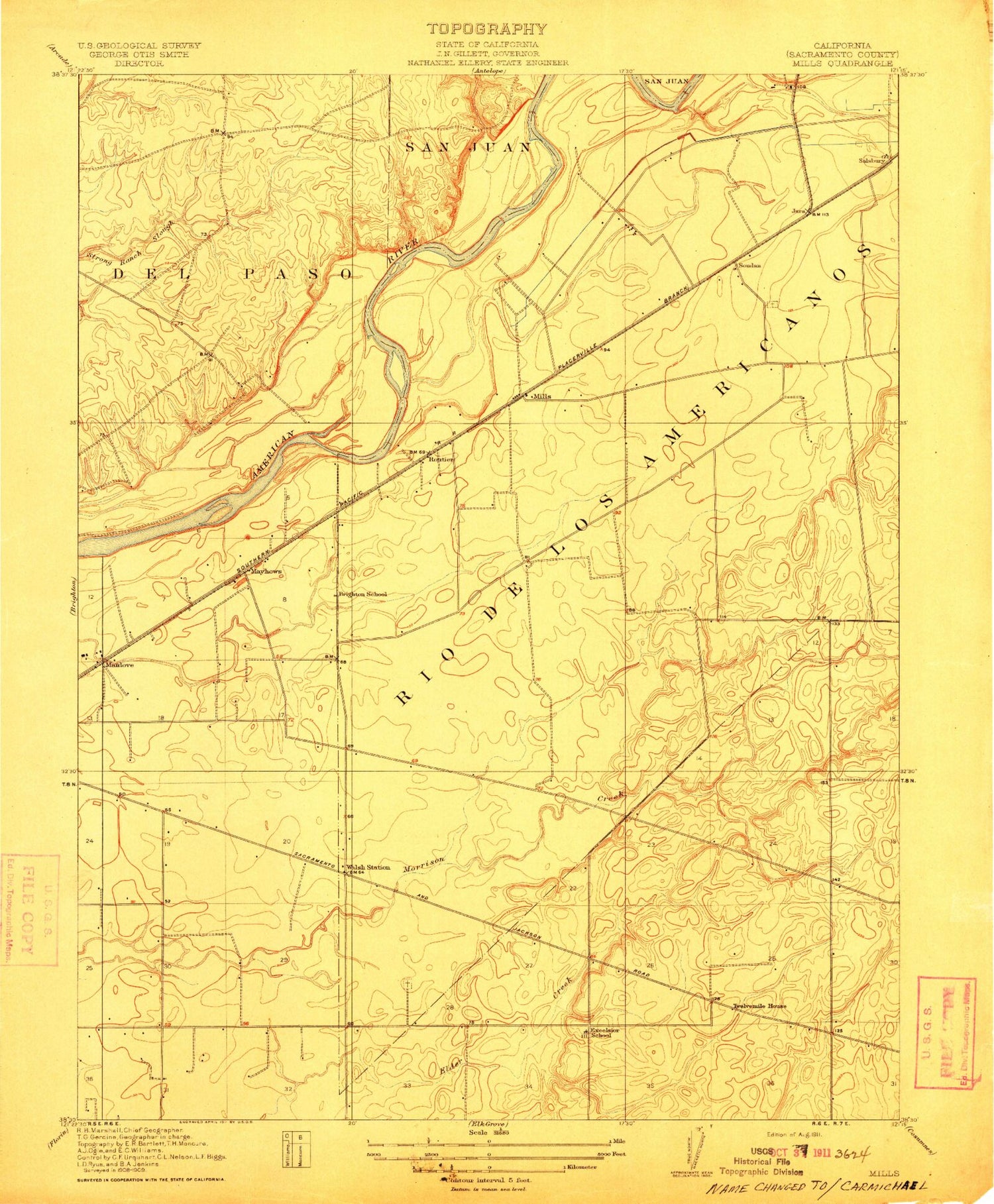 Classic USGS Carmichael California 7.5'x7.5' Topo Map Image
