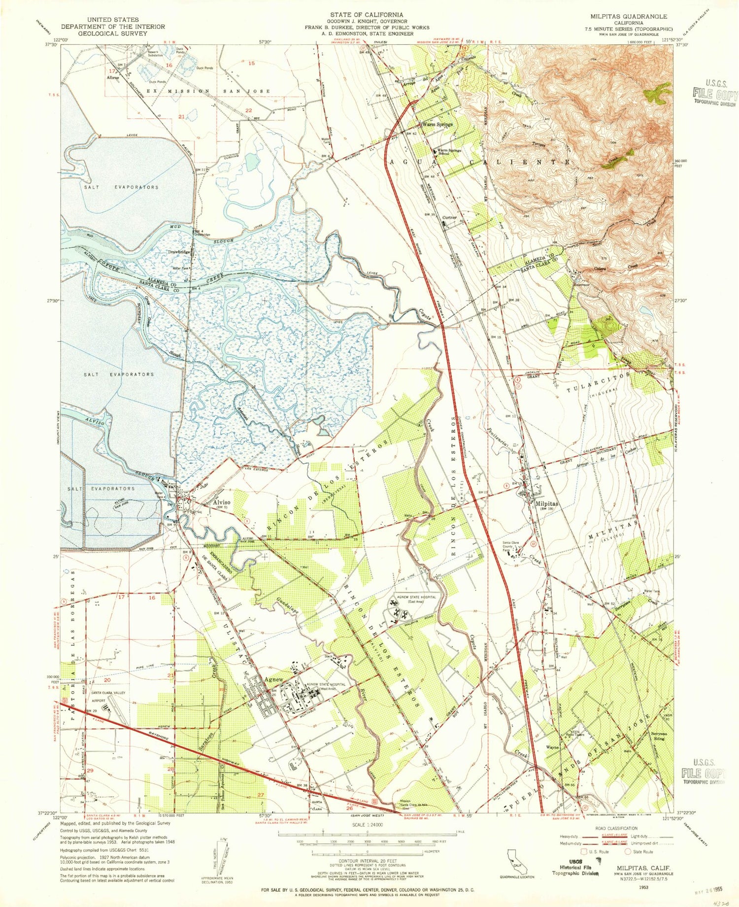Classic USGS Milpitas California 7.5'x7.5' Topo Map Image