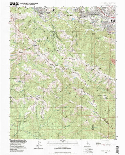 Classic USGS Mindego Hill California 7.5'x7.5' Topo Map Image