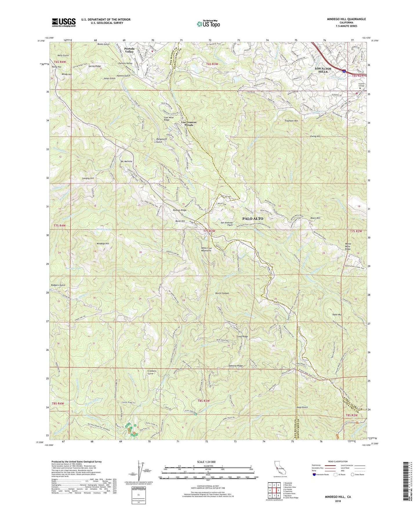 Mindego Hill California US Topo Map Image