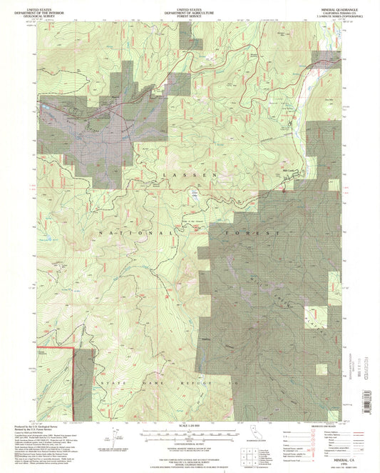 Classic USGS Mineral California 7.5'x7.5' Topo Map Image