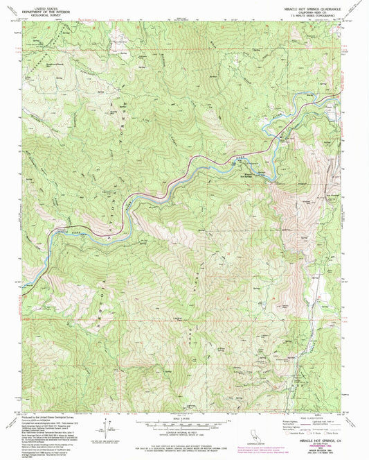 Classic USGS Miracle Hot Springs California 7.5'x7.5' Topo Map Image