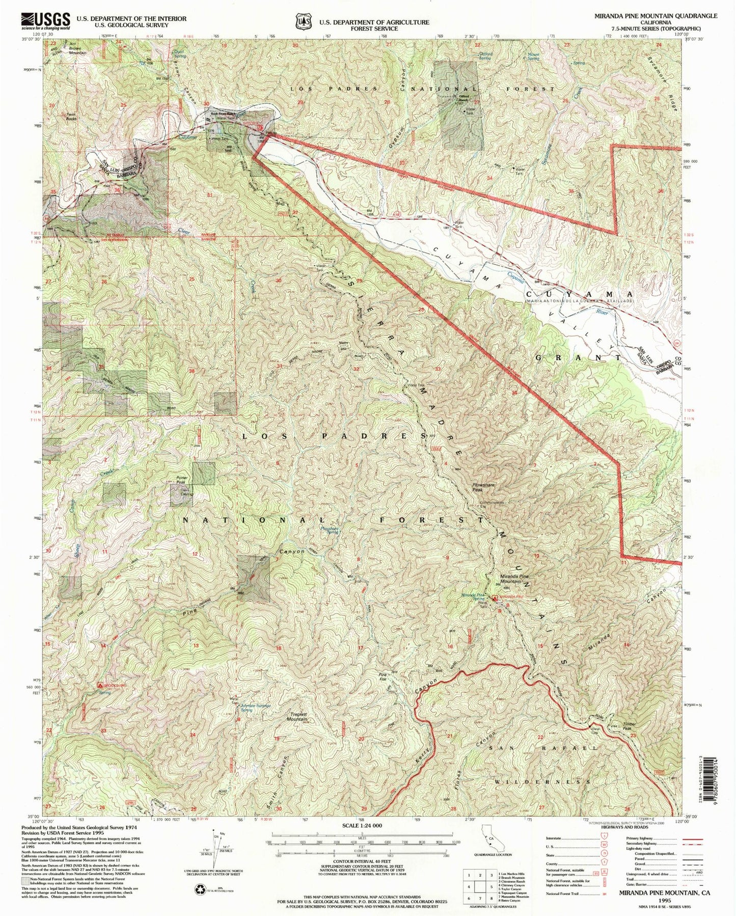 Classic USGS Miranda Pine Mountain California 7.5'x7.5' Topo Map Image
