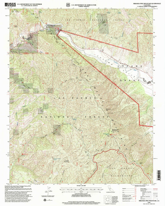 Classic USGS Miranda Pine Mountain California 7.5'x7.5' Topo Map Image