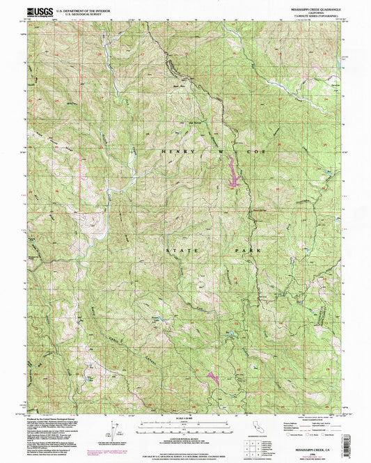Classic USGS Mississippi Creek California 7.5'x7.5' Topo Map Image