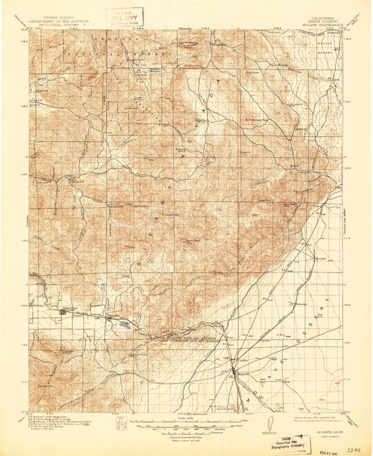 Historic 1915 Mojave California 30'x30' Topo Map Image