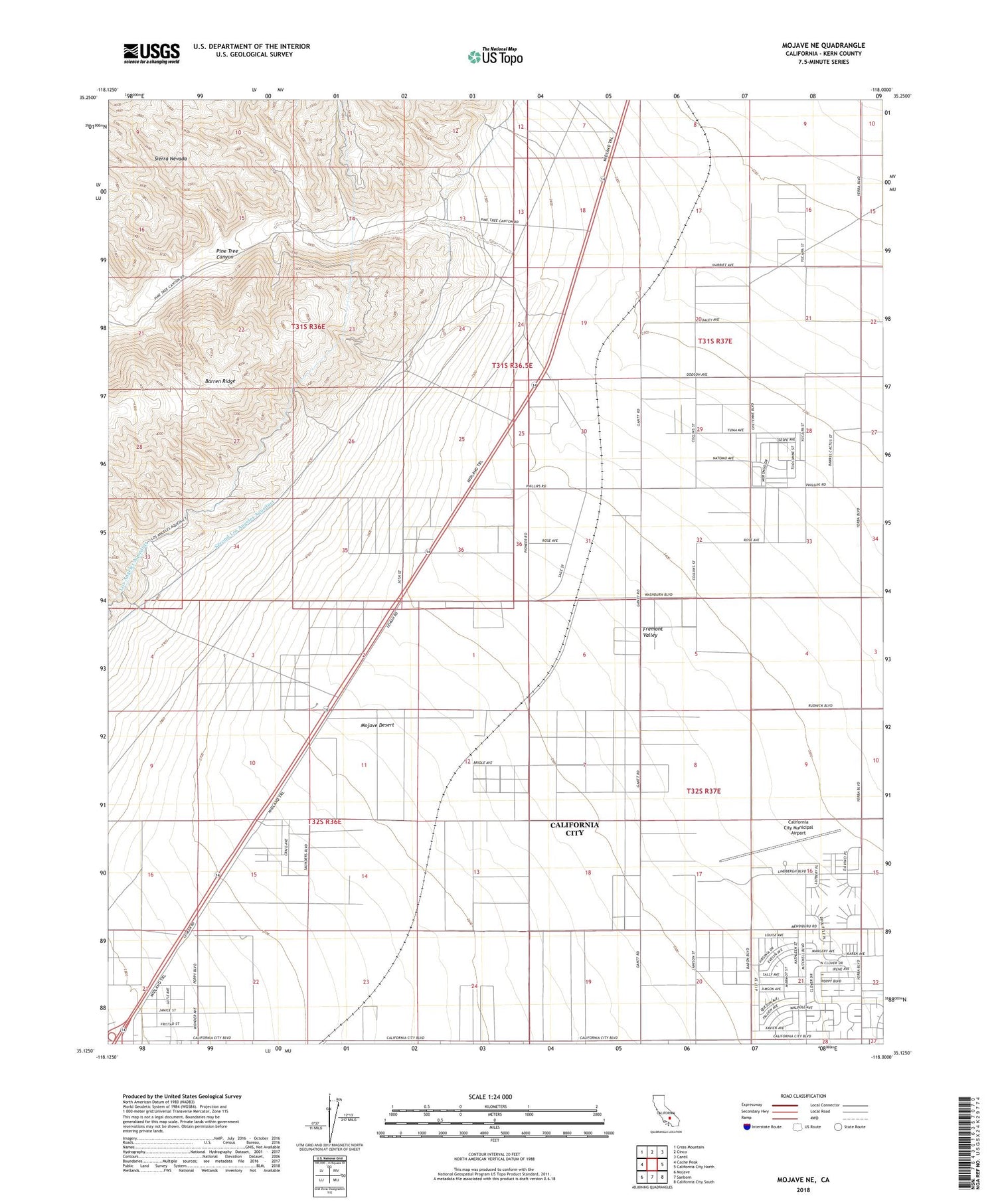 Mojave NE California US Topo Map Image