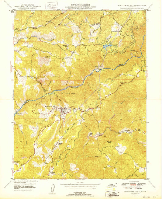 Classic USGS Mokelumne Hill California 7.5'x7.5' Topo Map Image