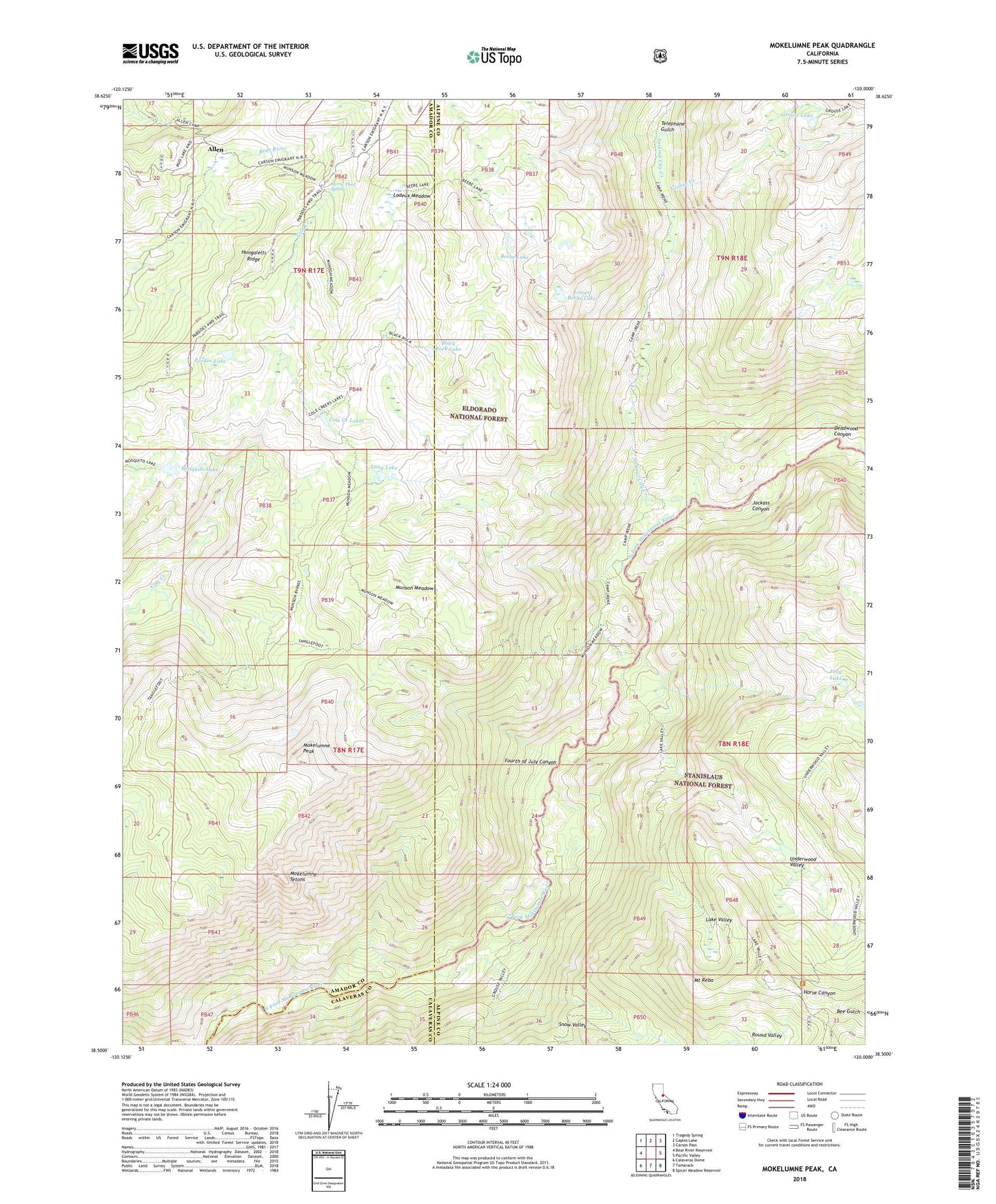 Mokelumne Peak California US Topo Map Image