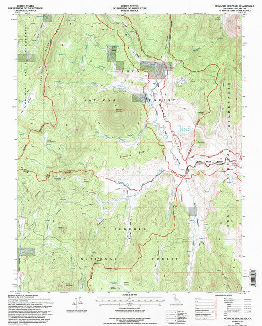 Classic USGS Monache Mountain California 7.5'x7.5' Topo Map Image
