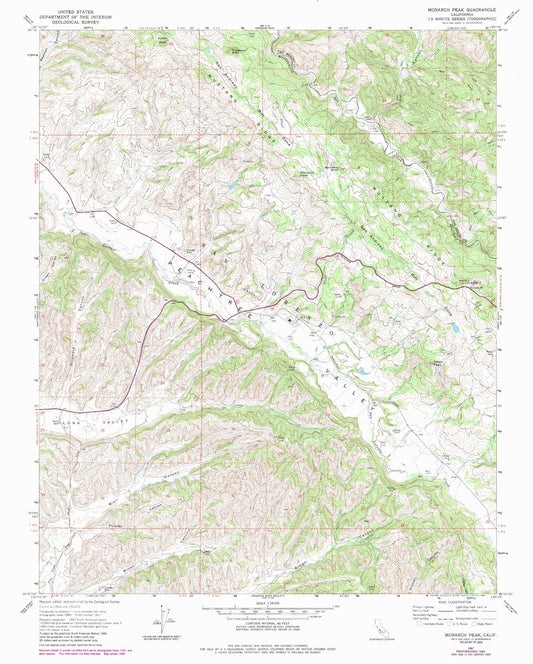 Classic USGS Monarch Peak California 7.5'x7.5' Topo Map Image