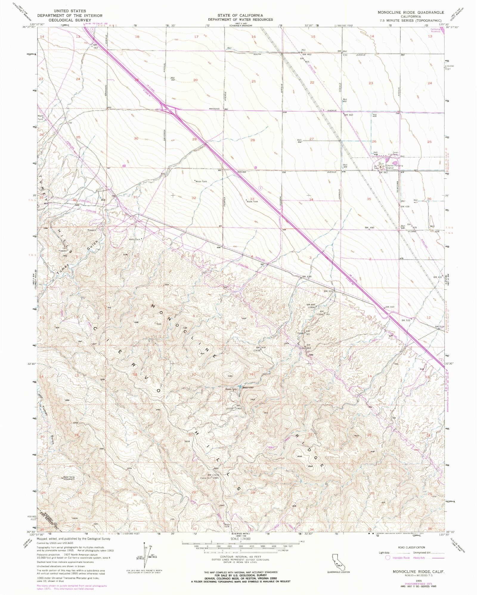 Classic USGS Monocline Ridge California 7.5'x7.5' Topo Map – MyTopo Map ...