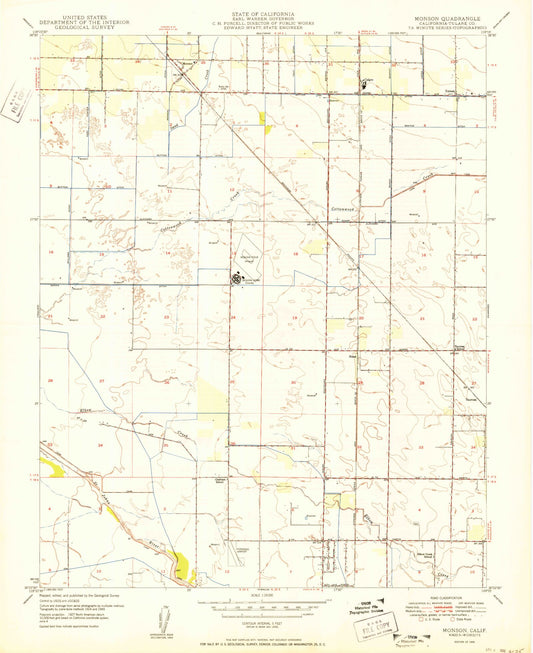 Classic USGS Monson California 7.5'x7.5' Topo Map Image