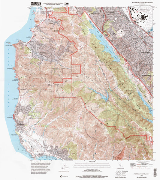 Classic USGS Montara Mountain California 7.5'x7.5' Topo Map Image