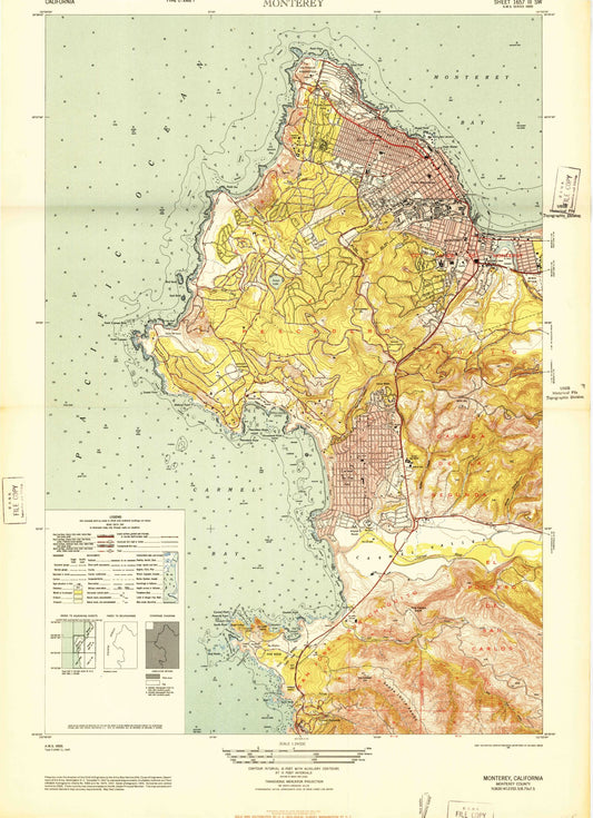 Classic USGS Monterey California 7.5'x7.5' Topo Map Image