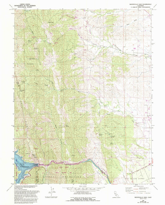 Classic USGS Monticello Dam California 7.5'x7.5' Topo Map Image
