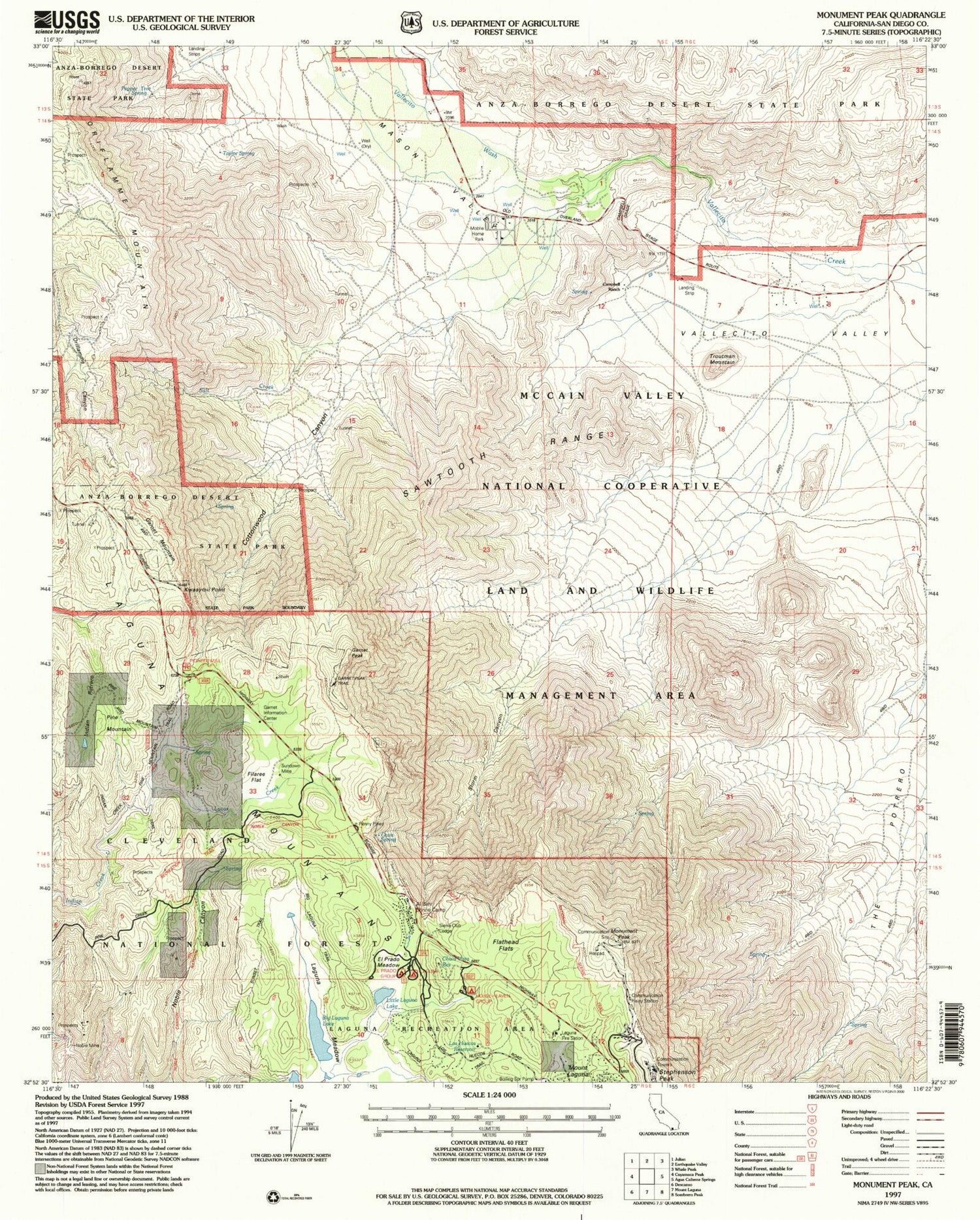 Classic USGS Monument Peak California 7.5'x7.5' Topo Map Image