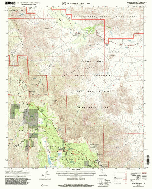 Classic USGS Monument Peak California 7.5'x7.5' Topo Map Image