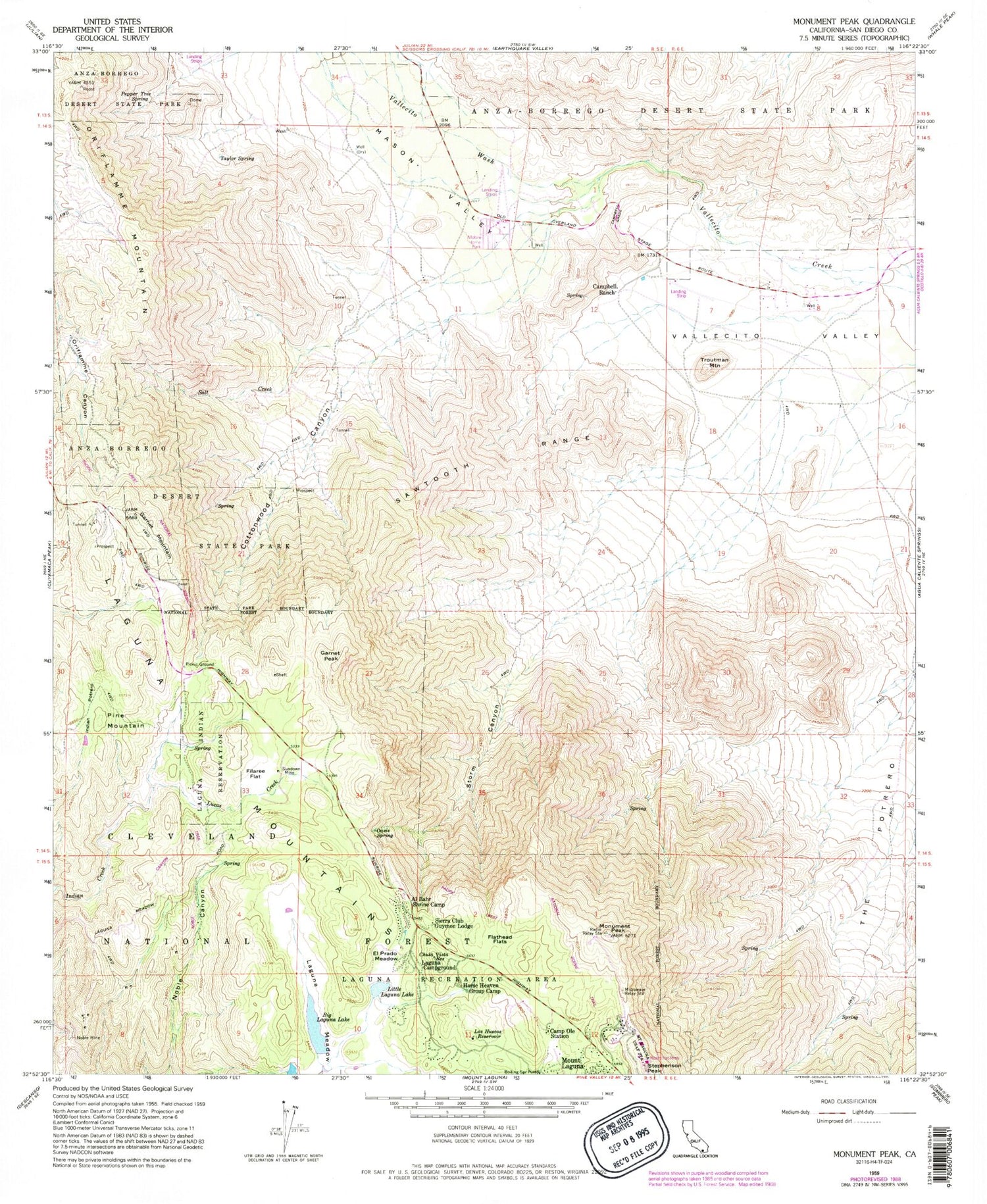 Classic USGS Monument Peak California 7.5'x7.5' Topo Map Image