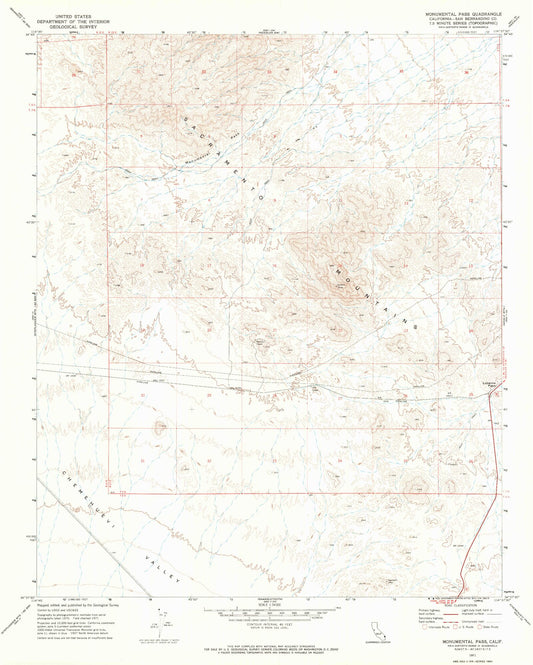 Classic USGS Monumental Pass California 7.5'x7.5' Topo Map Image