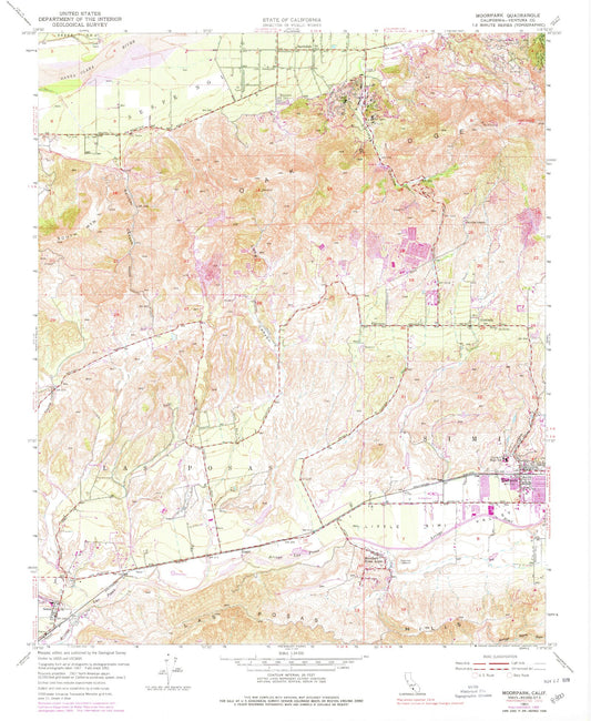 Classic USGS Moorpark California 7.5'x7.5' Topo Map Image